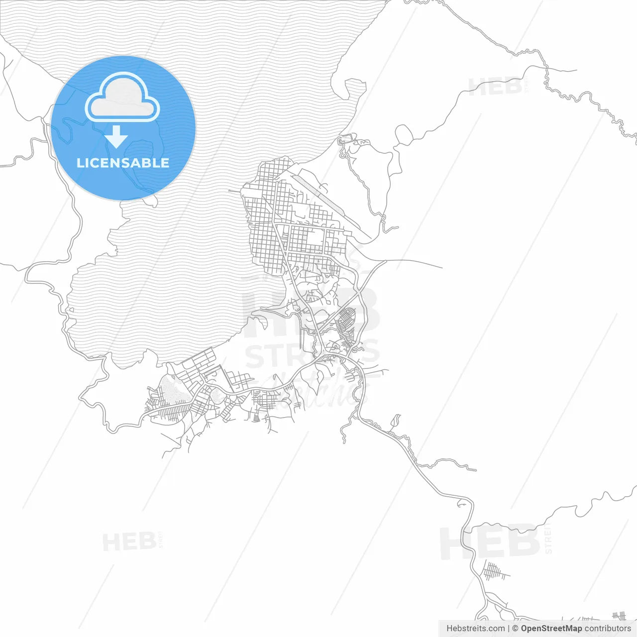 Puerto Barrios, Izabal, Guatemala, bright outlined vector map