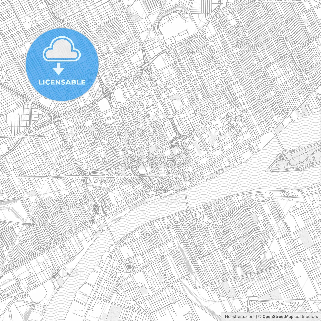 Detroit, Michigan, Usa, Bright Outlined Vector Map – HEBSTREITS