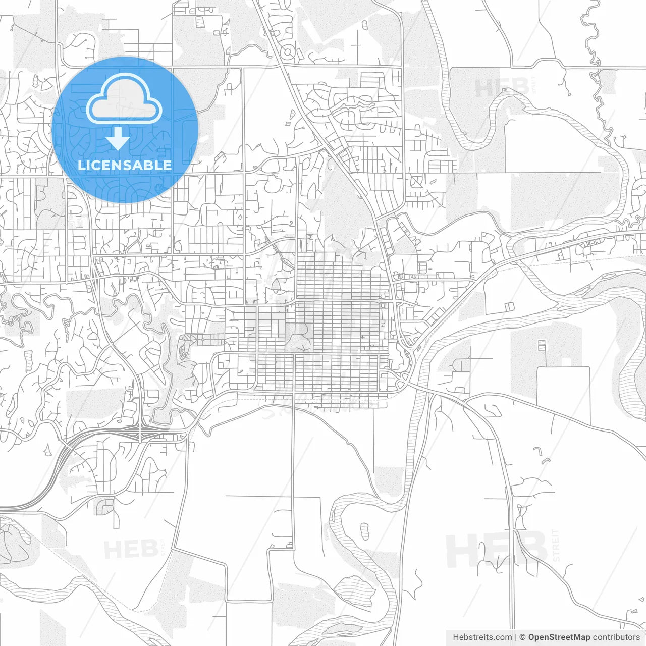 Manhattan, Kansas, USA, bright outlined vector map