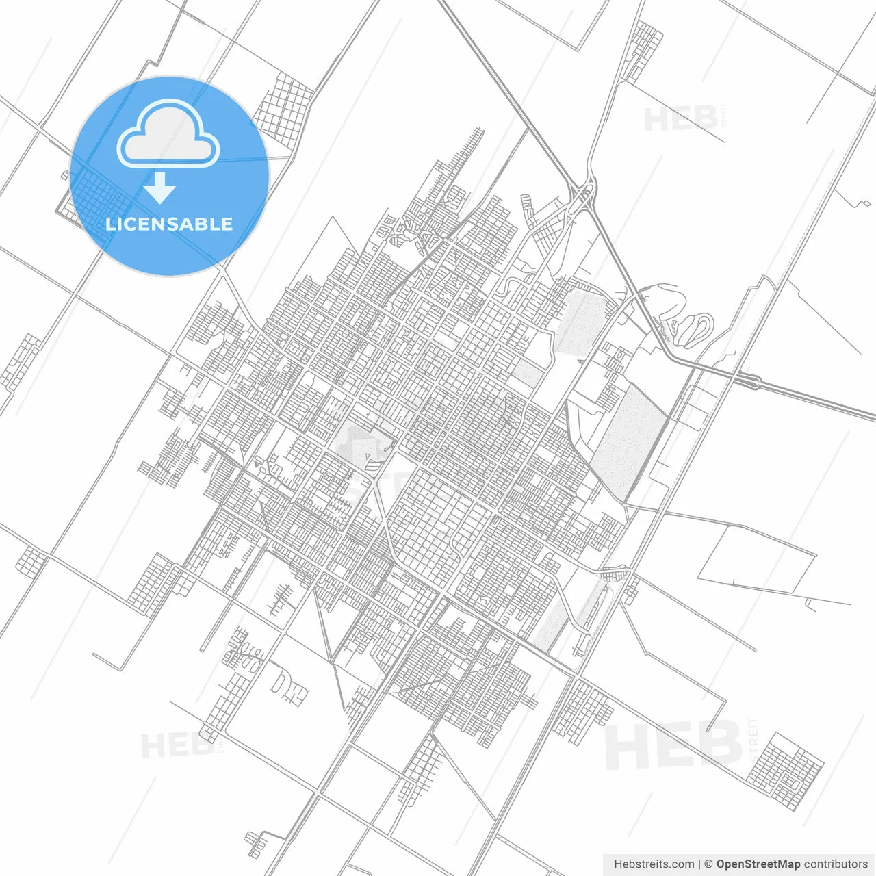 Los Mochis, Sinaloa, Mexico, bright outlined vector map