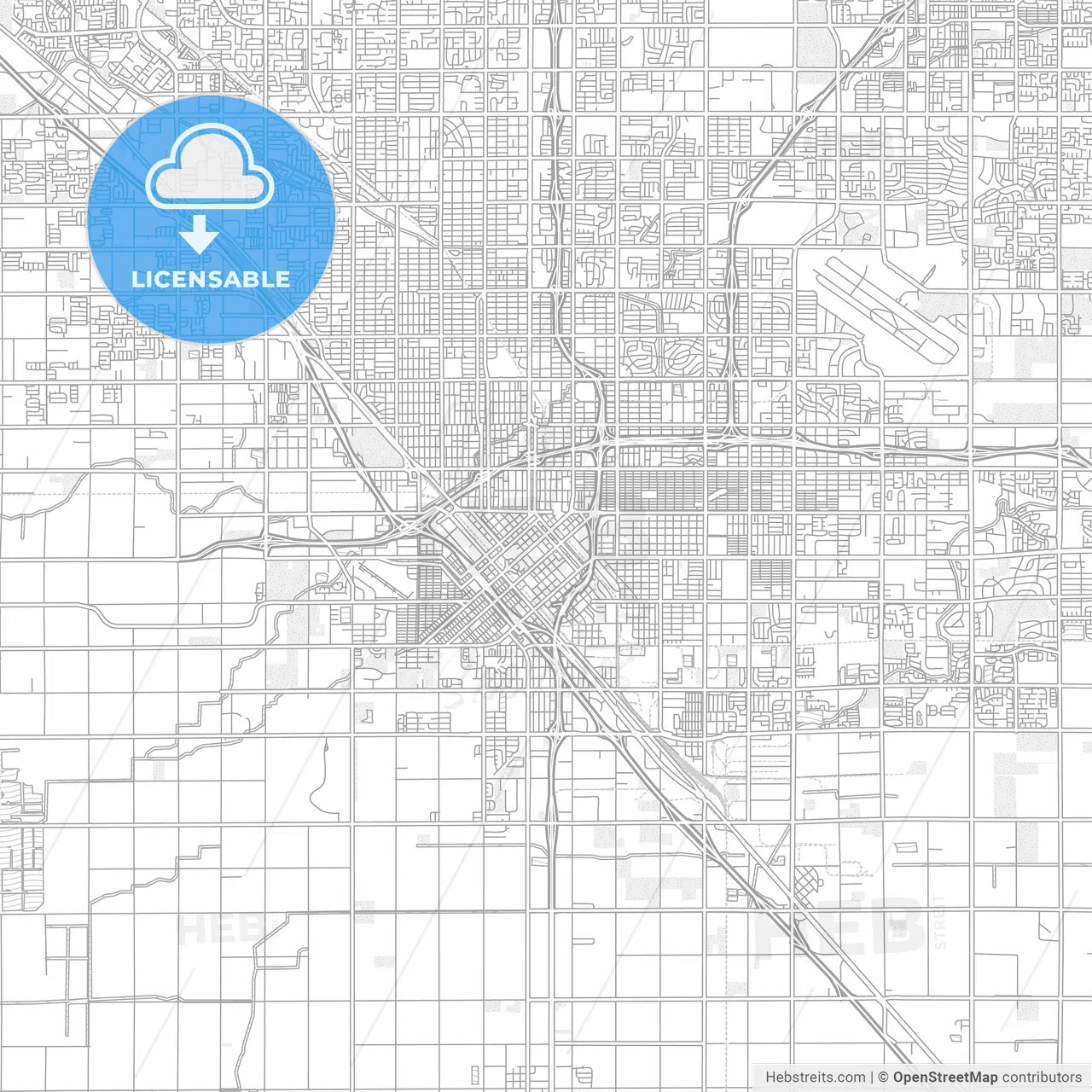 Fresno, California, USA, bright outlined vector map