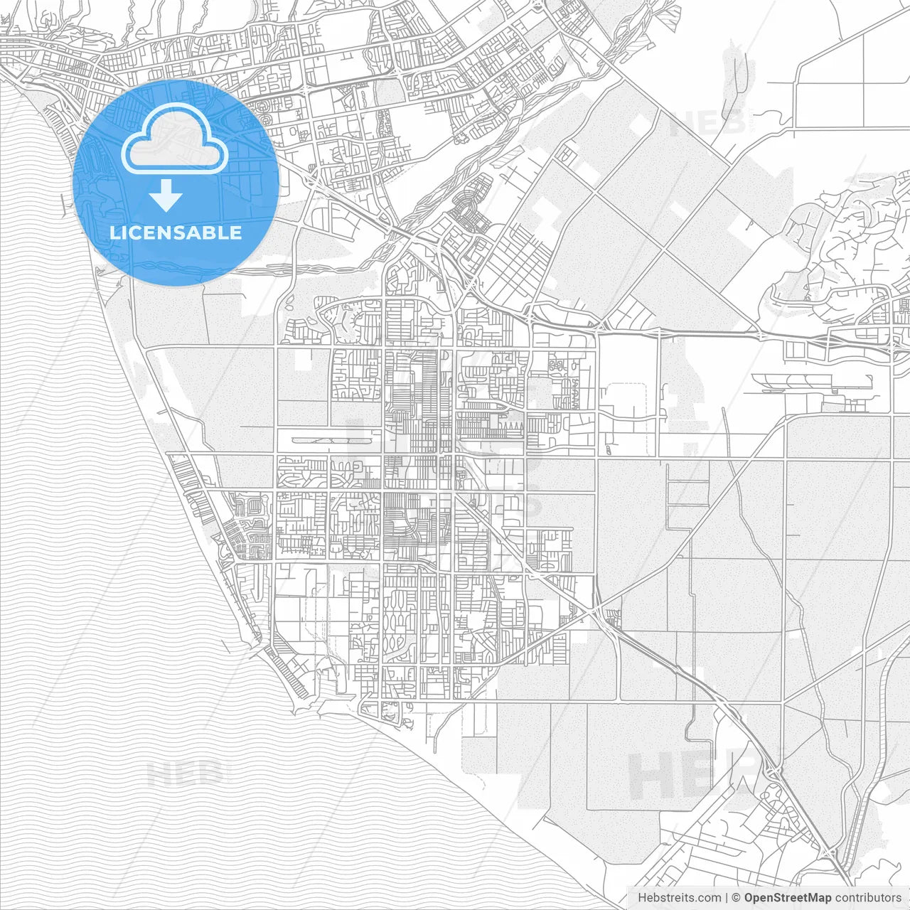 Oxnard, California, USA, bright outlined vector map