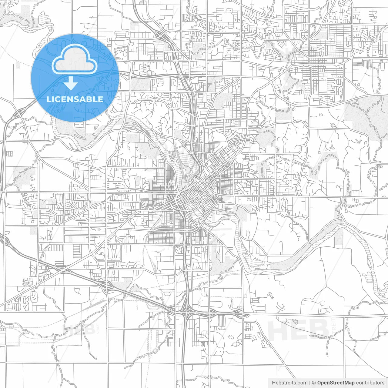 Cedar Rapids, Iowa, USA, bright outlined vector map