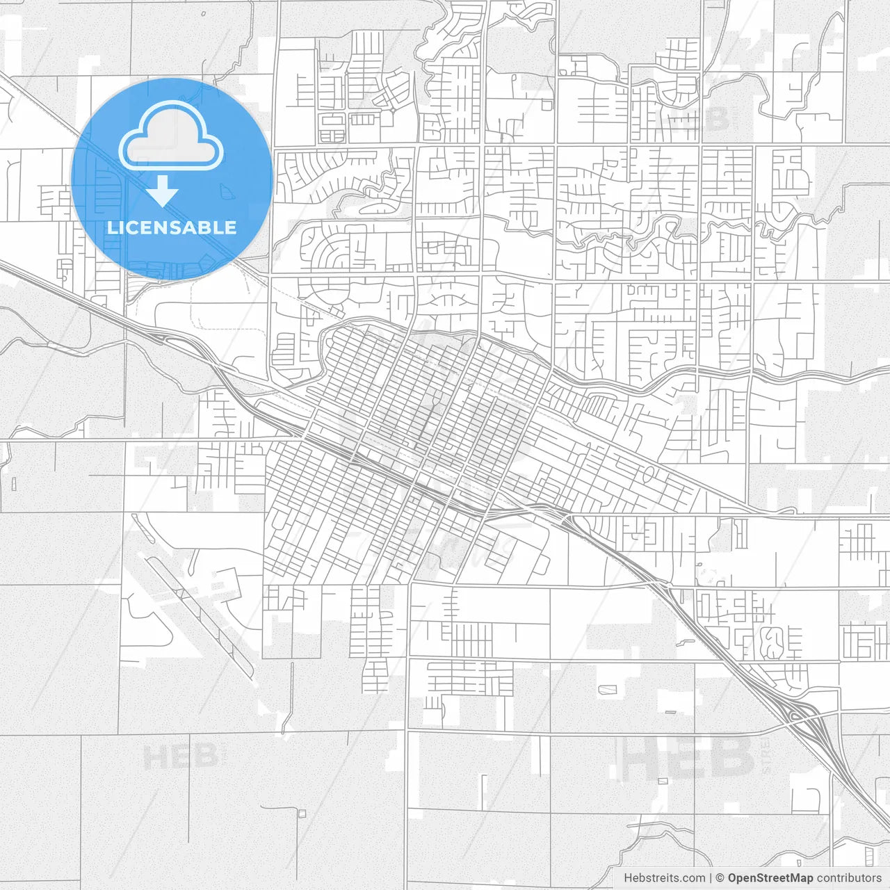 Merced, California, USA, bright outlined vector map