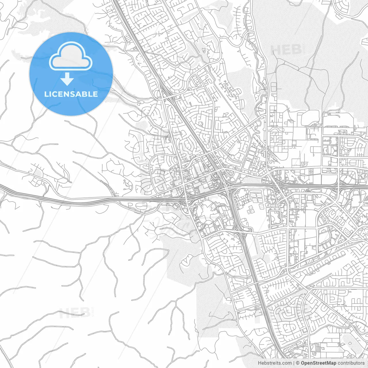 Dublin, California, USA, bright outlined vector map
