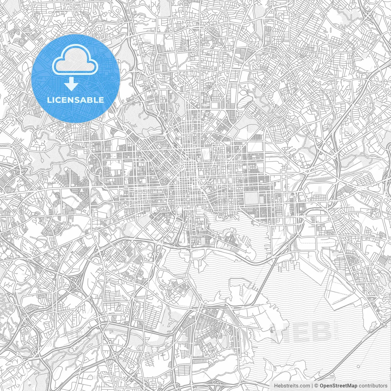 Baltimore, Maryland, USA, bright outlined vector map