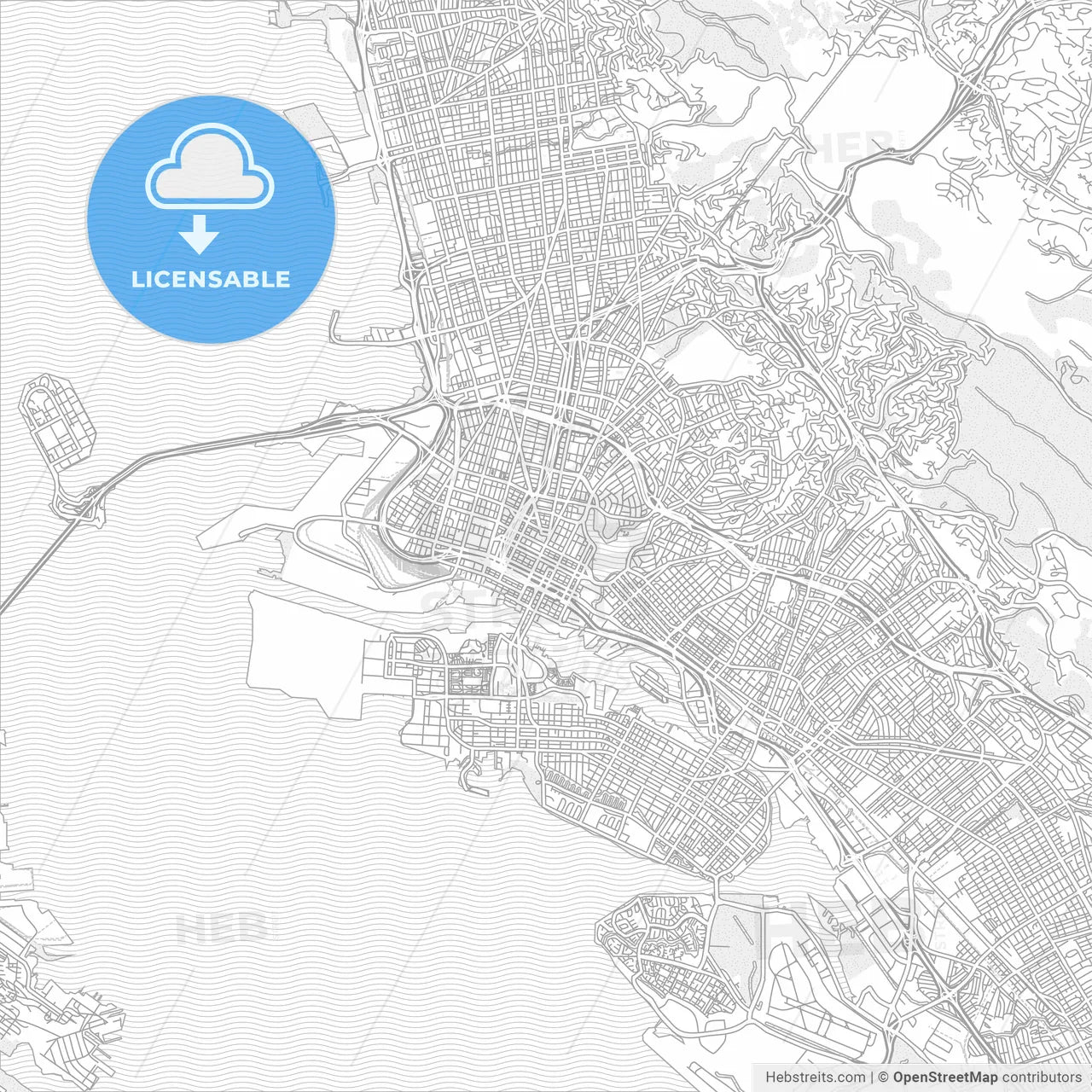 Oakland, California, USA, bright outlined vector map