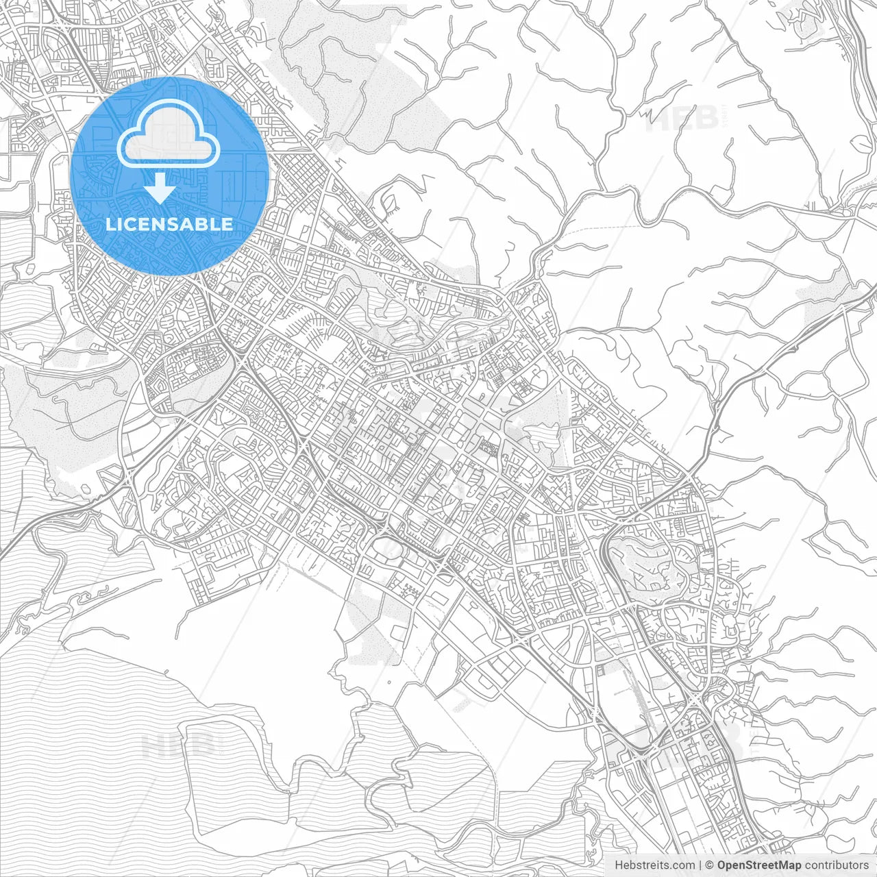 Fremont, California, USA, bright outlined vector map