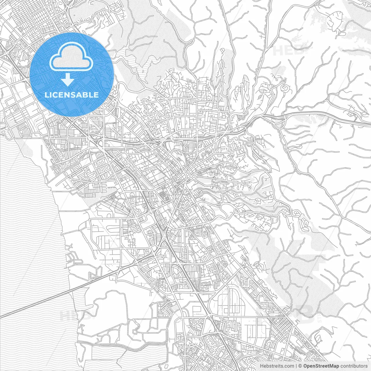 Hayward, California, USA, bright outlined vector map