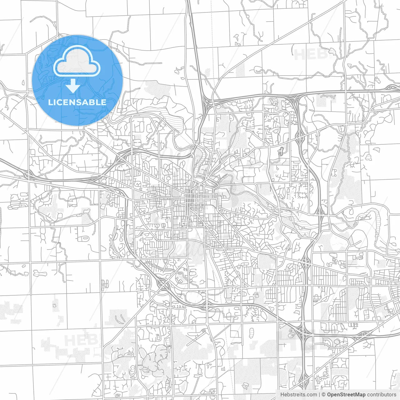 Ann Arbor, Michigan, USA, bright outlined vector map