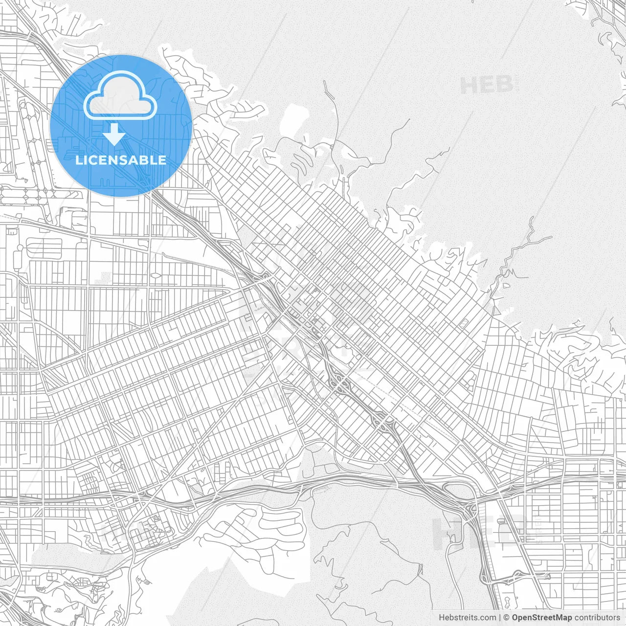Burbank, California, USA, bright outlined vector map