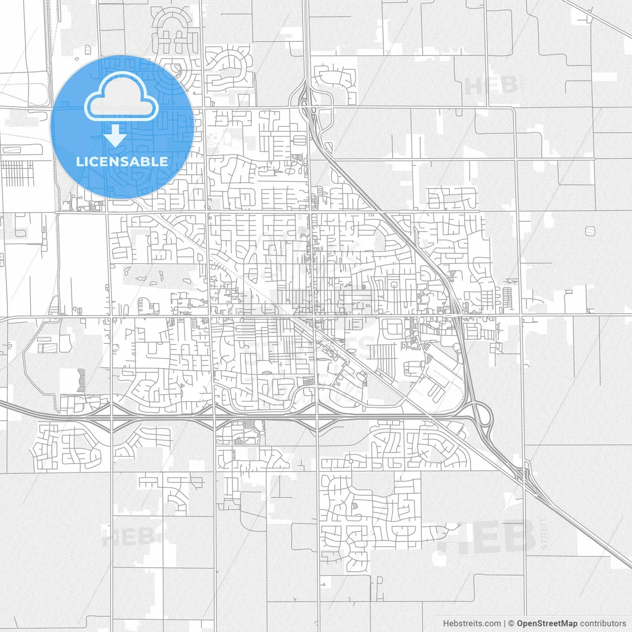 Manteca, California, USA, bright outlined vector map