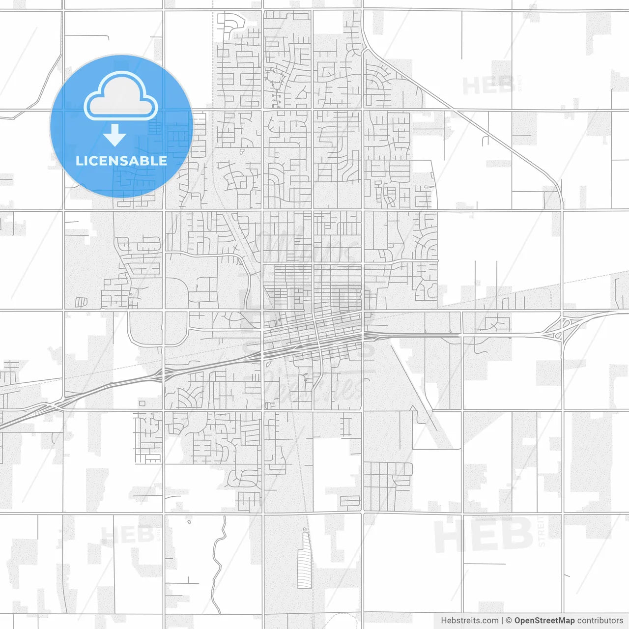Hanford, California, USA, bright outlined vector map