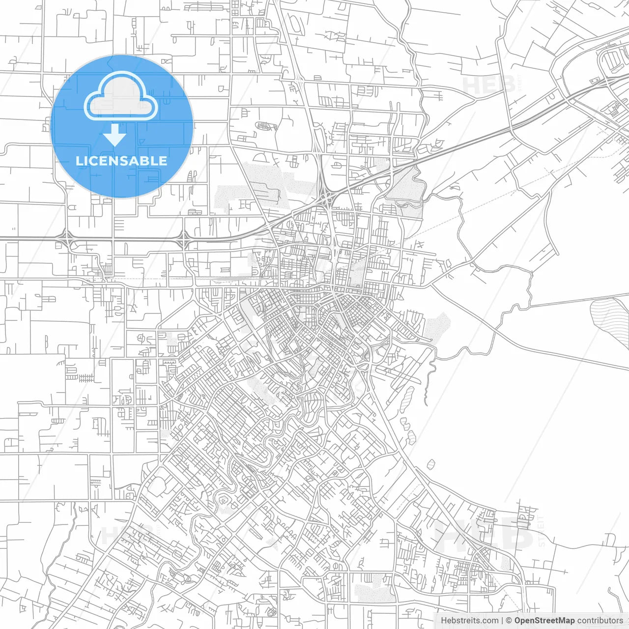 Lafayette, Louisiana, USA, bright outlined vector map