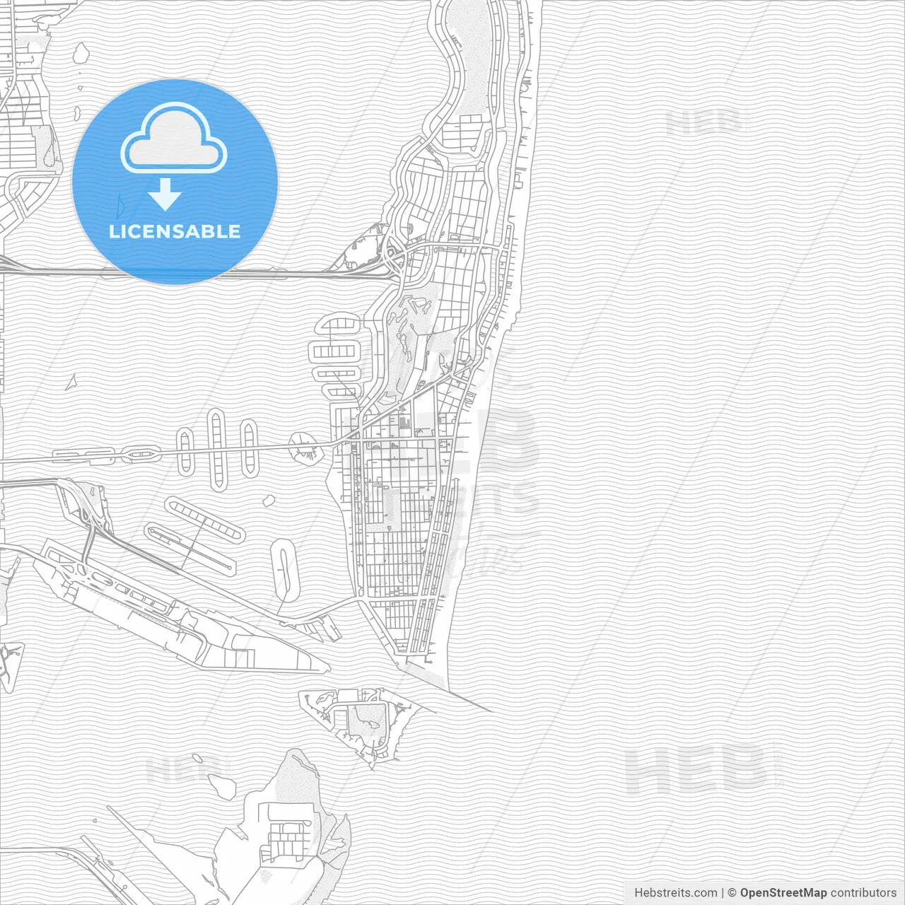 Miami Beach, Florida, USA, bright outlined vector map