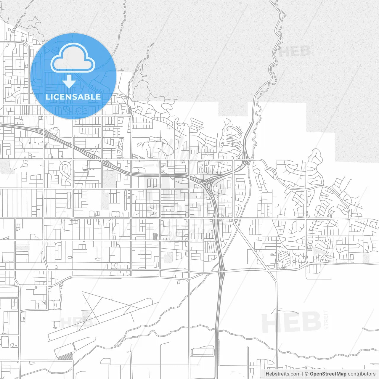 Highland, California, USA, bright outlined vector map