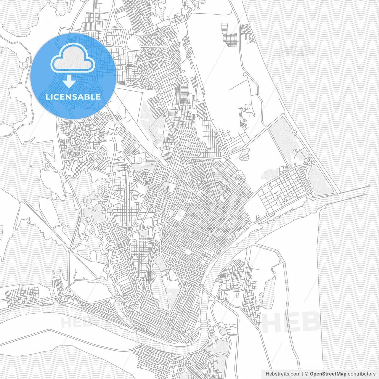 Ciudad Madero, Tamaulipas, Mexico, bright outlined vector map