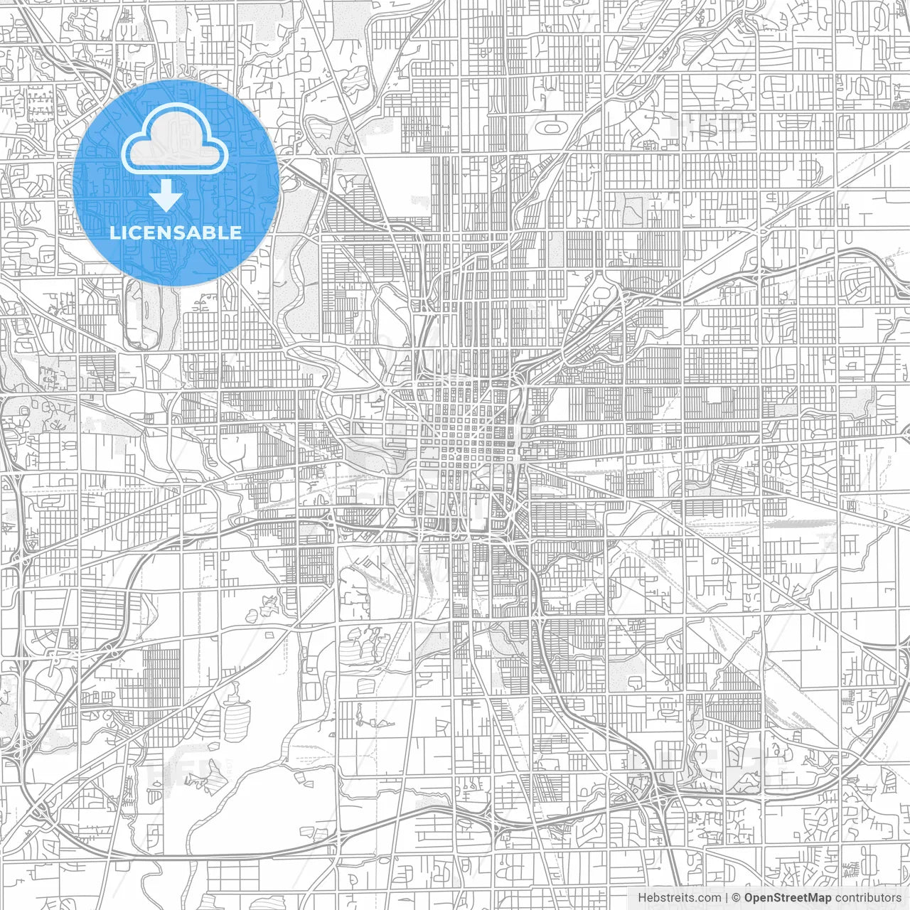 Indianapolis, Indiana, USA, bright outlined vector map