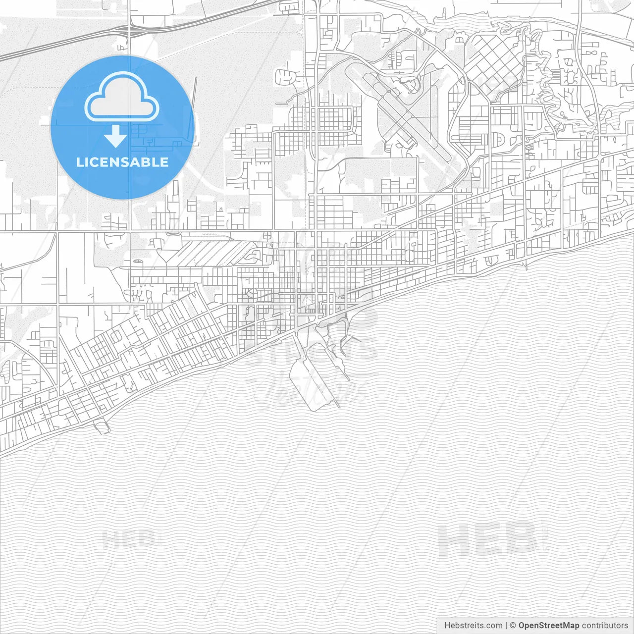 Gulfport, Mississippi, USA, bright outlined vector map