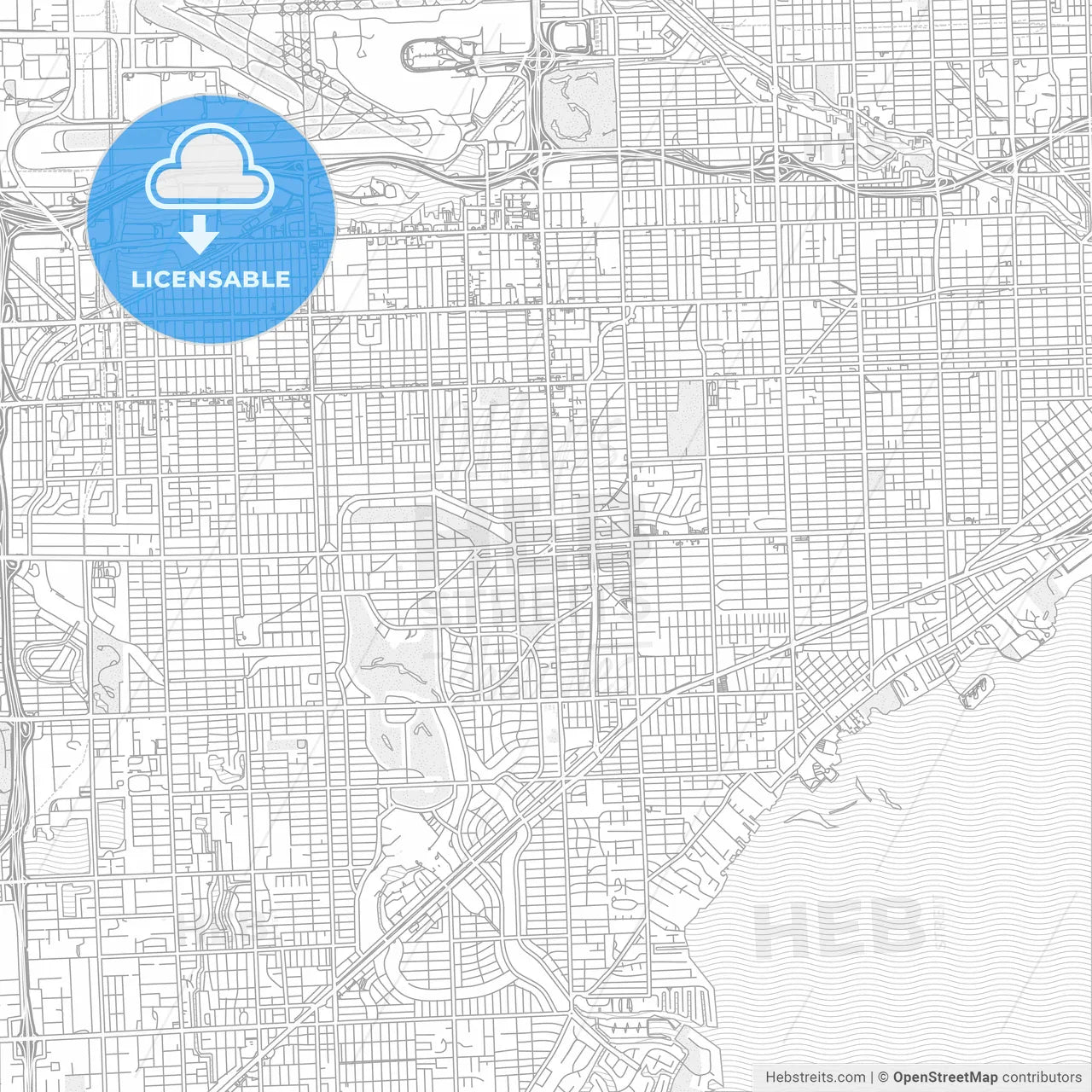 Coral Gables, Florida, United States of America, bright outlined vector map