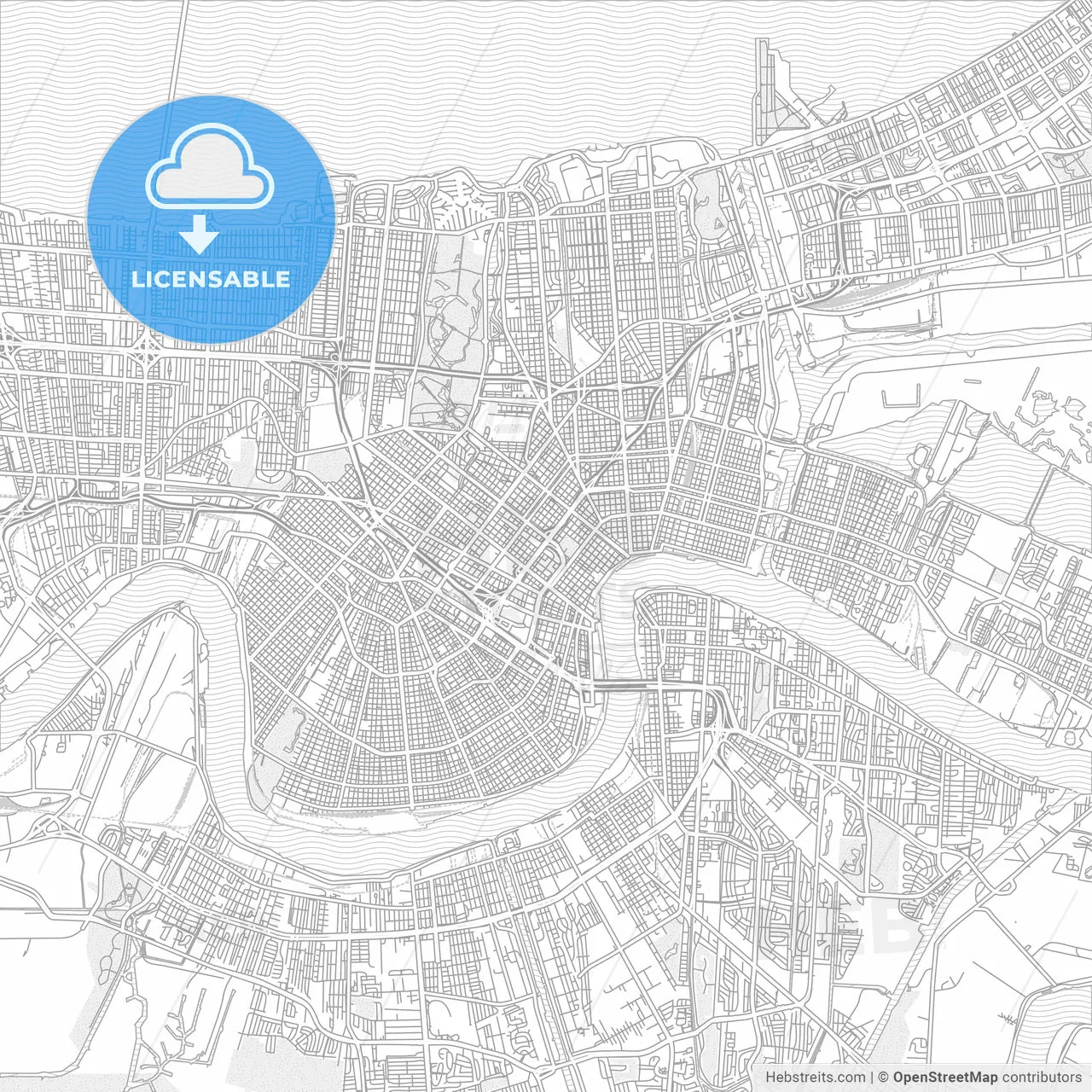 New Orleans, Louisiana, USA, bright outlined vector map