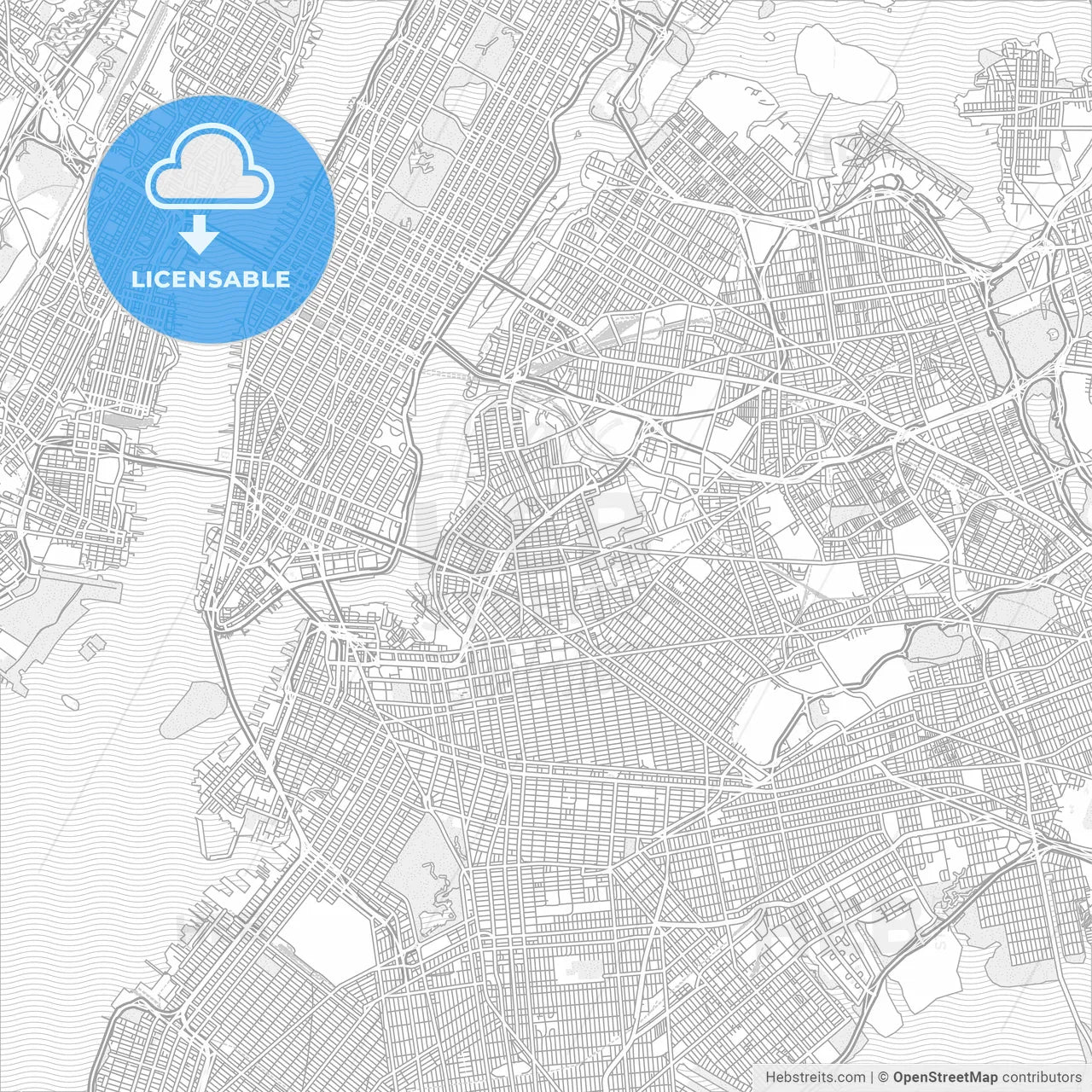 New York City, New York, USA, bright outlined vector map