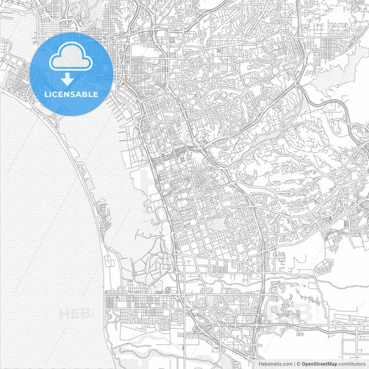 Chula Vista, California, USA, bright outlined vector map