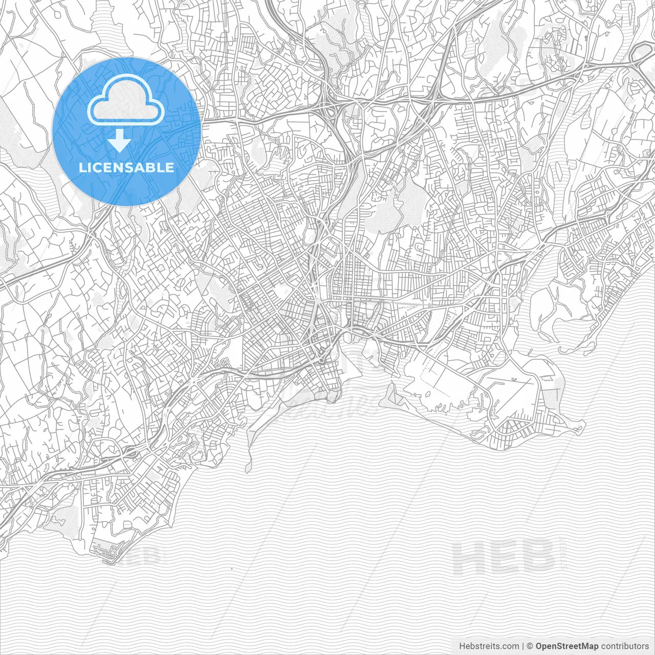 Bridgeport, Connecticut, USA, bright outlined vector map