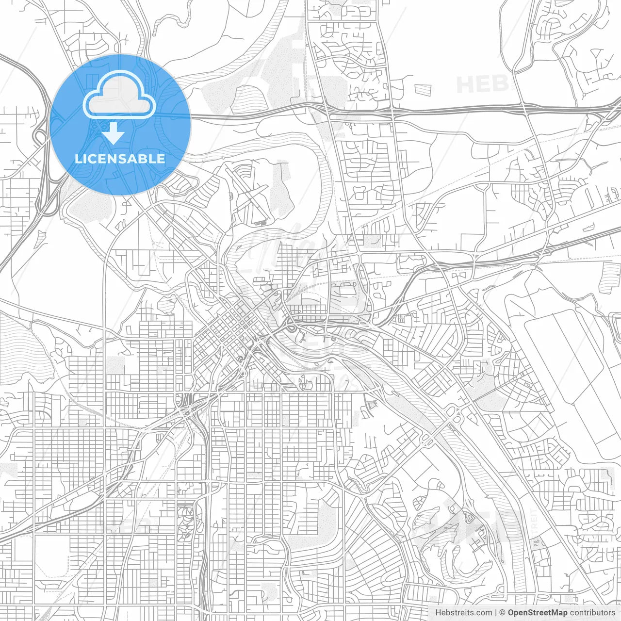 Bossier City, Louisiana, USA, bright outlined vector map