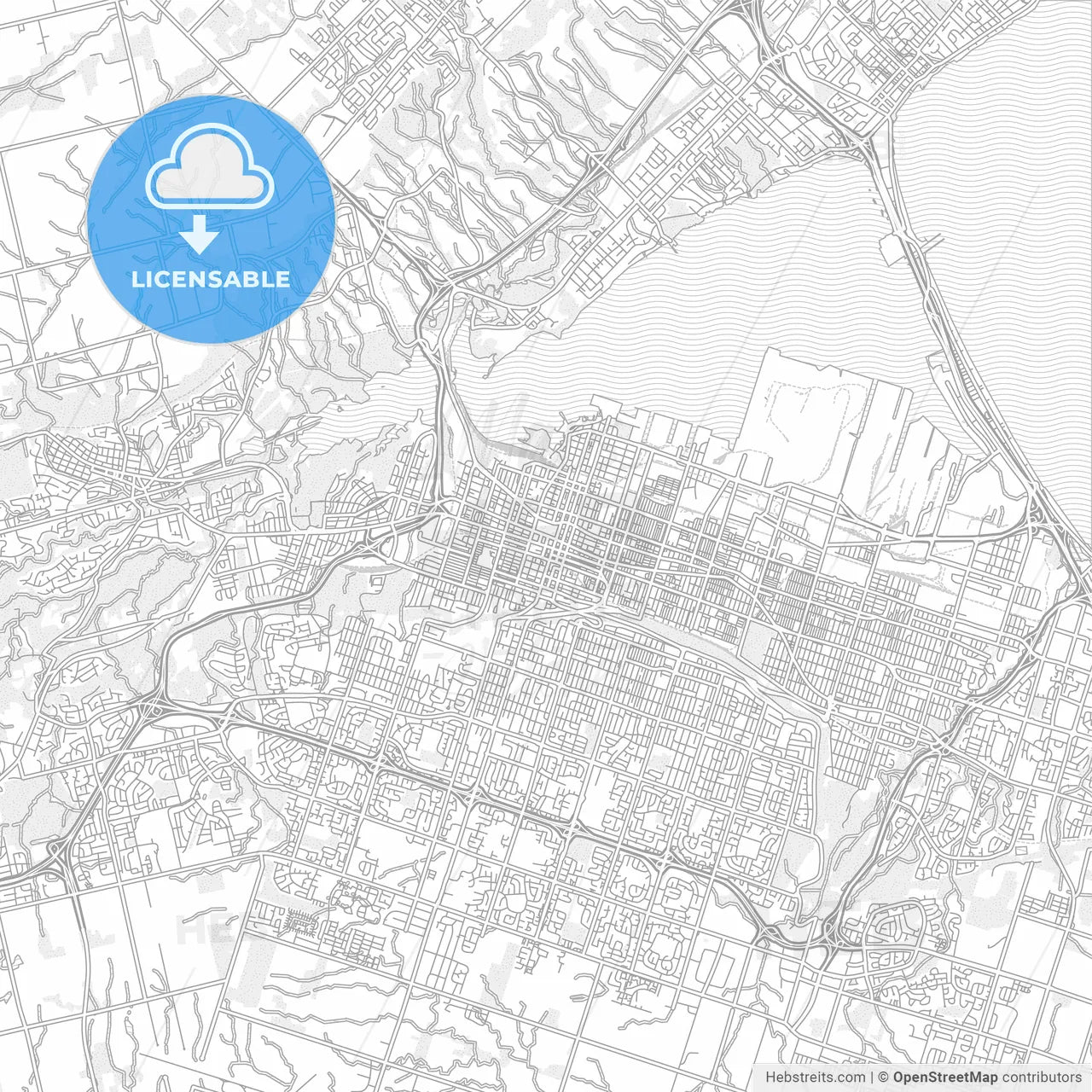 Hamilton, Ontario, Canada, bright outlined vector map