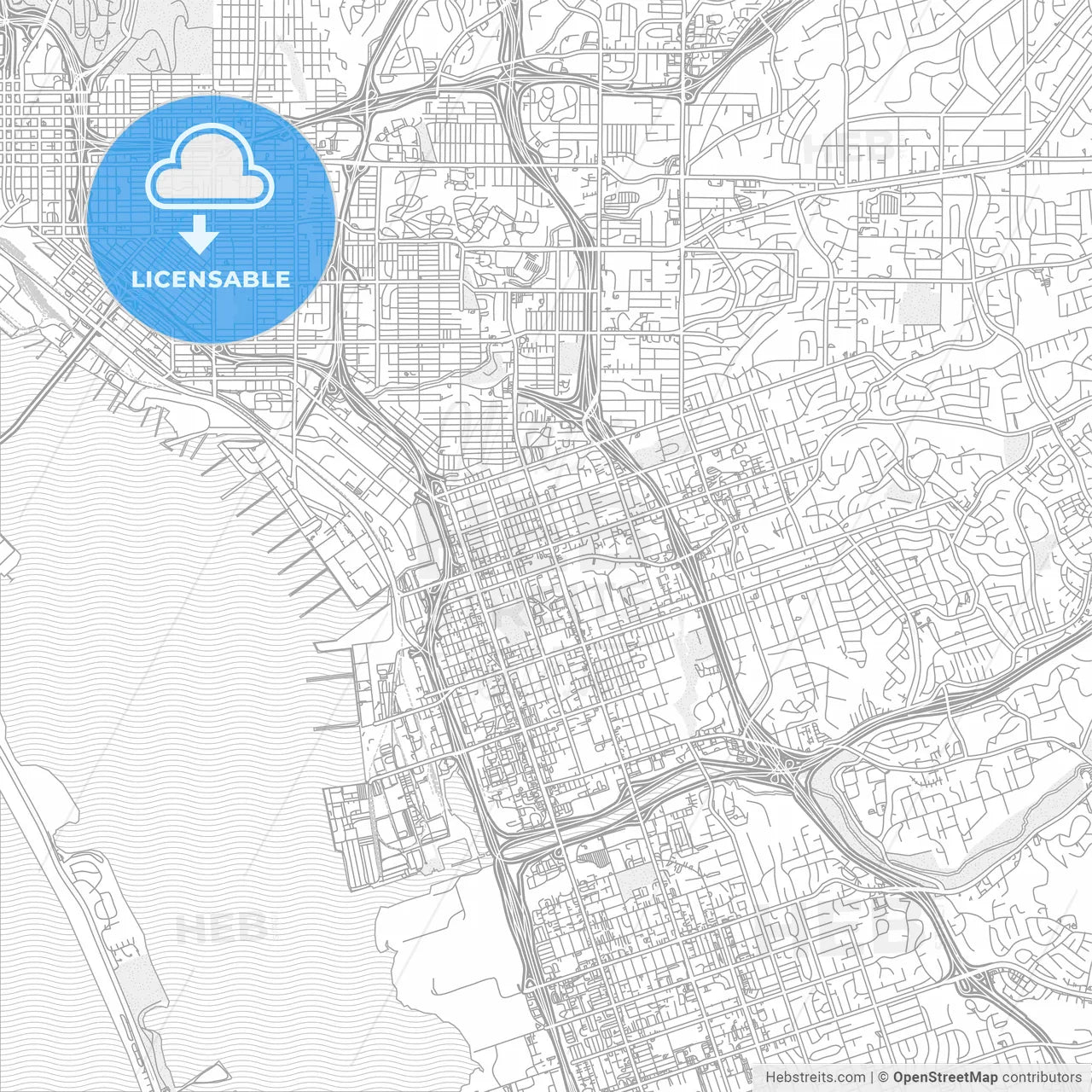 National City, California, USA, bright outlined vector map