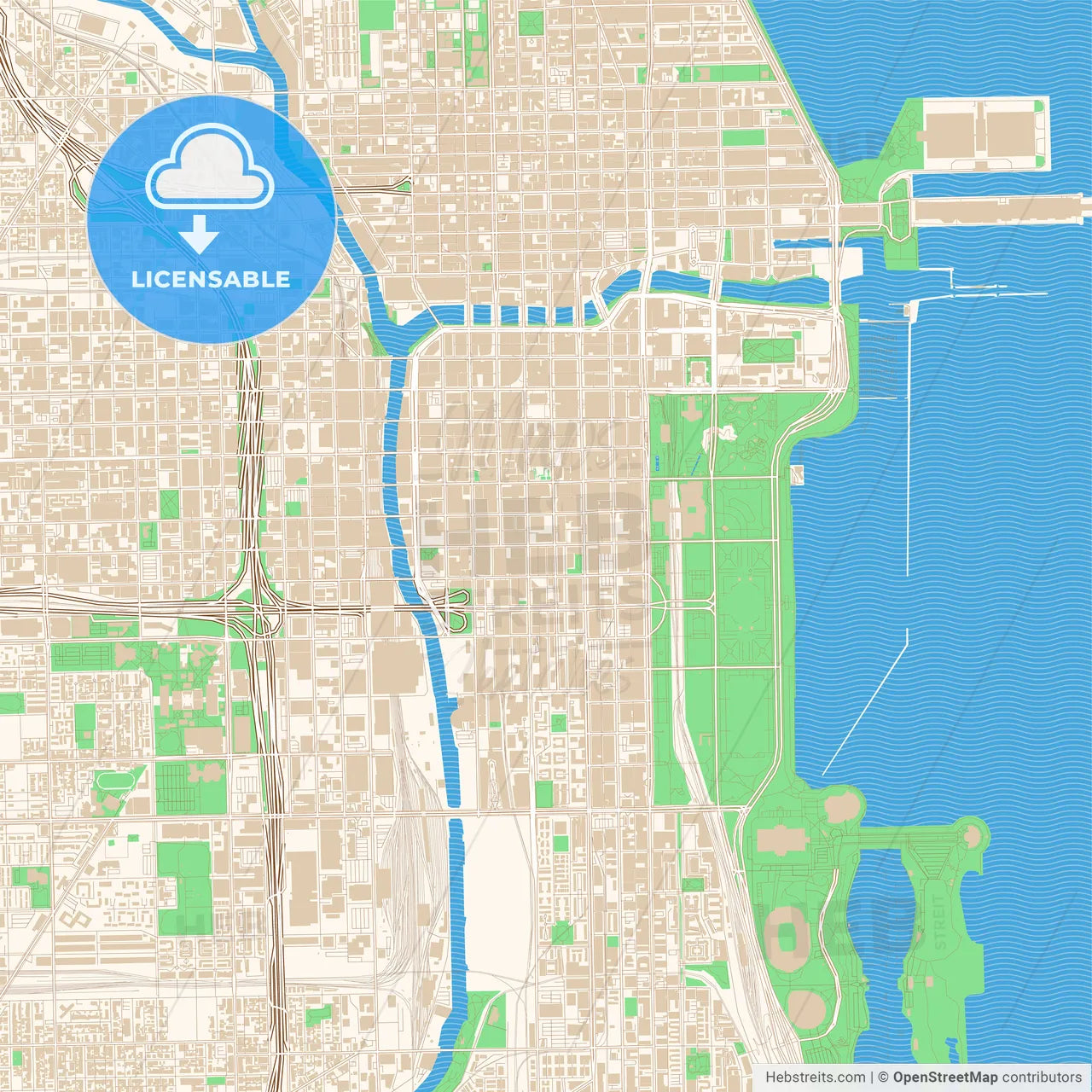 Street map of downtown Chicago, Illinois