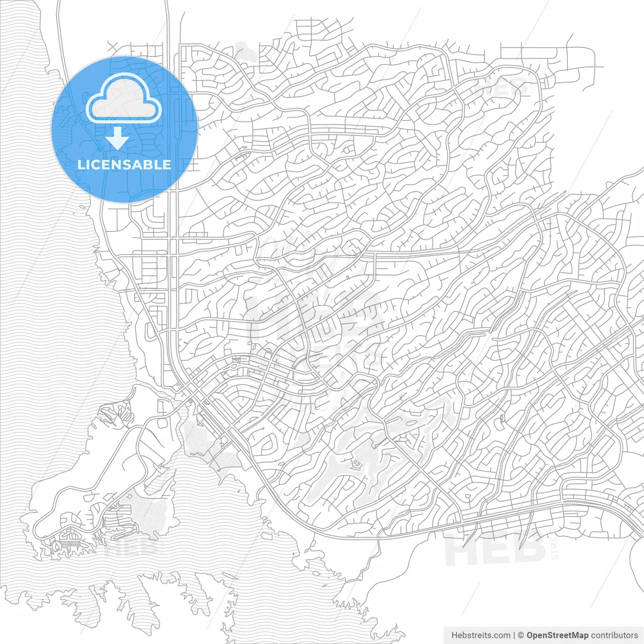 Lake Havasu City, Arizona, United States of America, bright outlined vector map