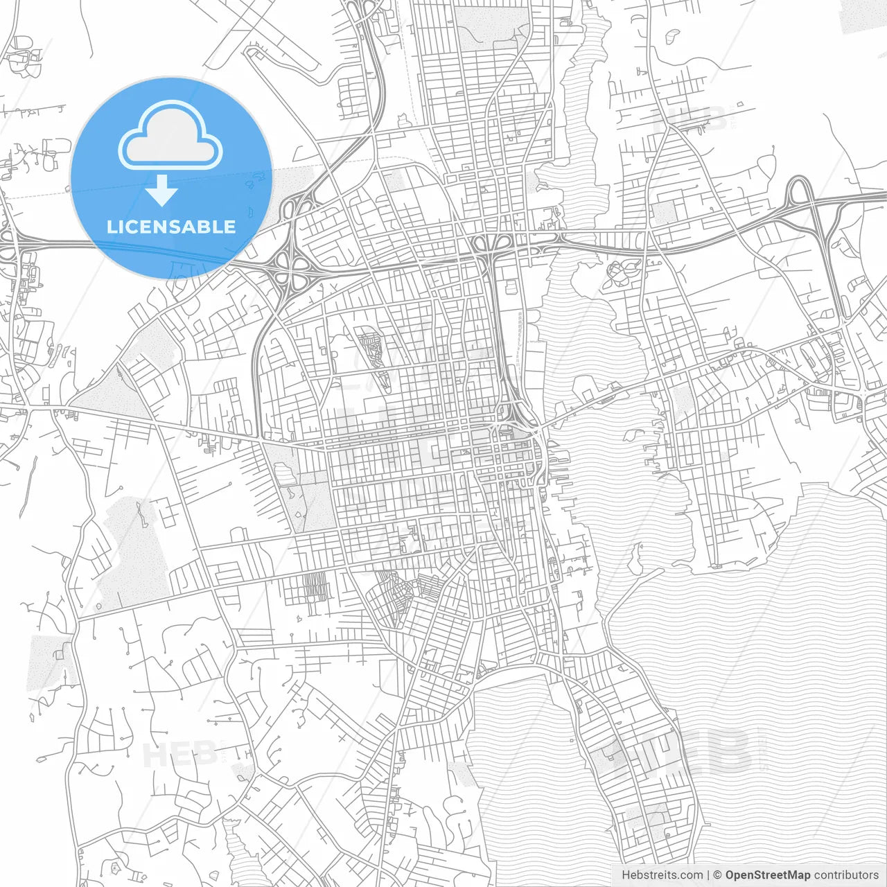 New Bedford, Massachusetts, USA, bright outlined vector map
