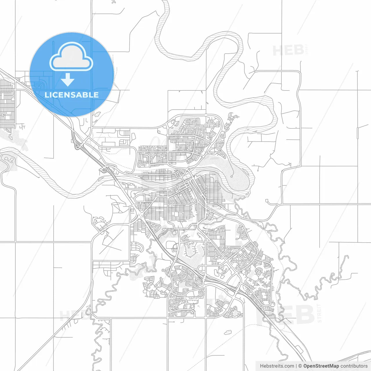 Medicine Hat, Alberta, Canada, bright outlined vector map