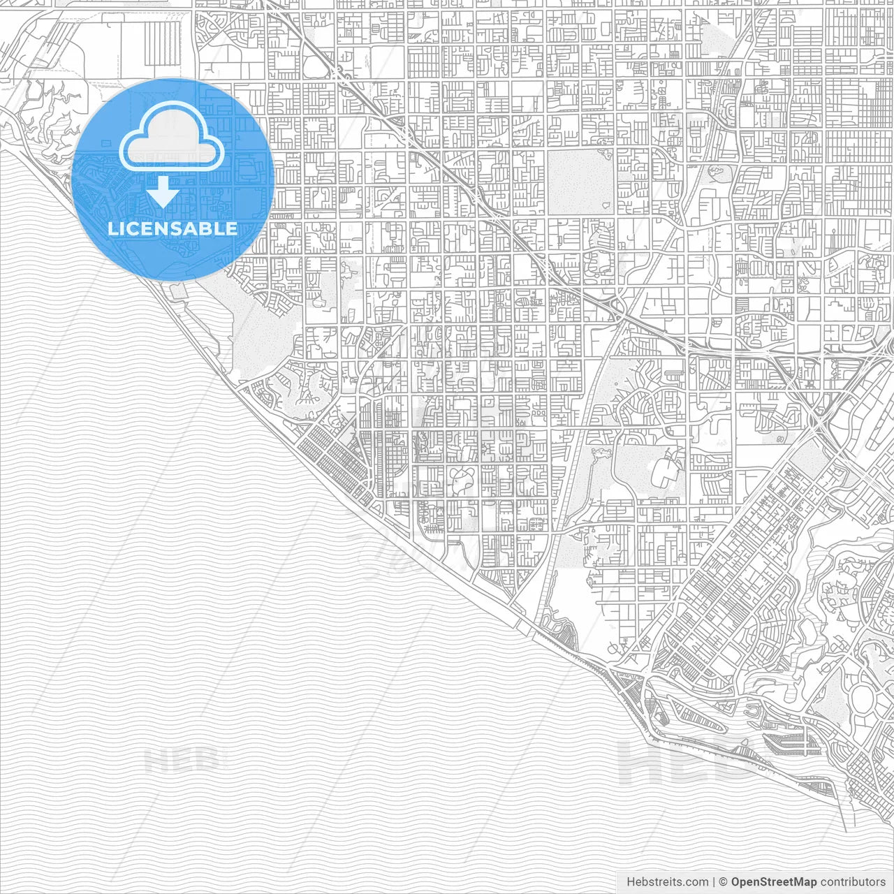 Huntington Beach, California, USA, bright outlined vector map