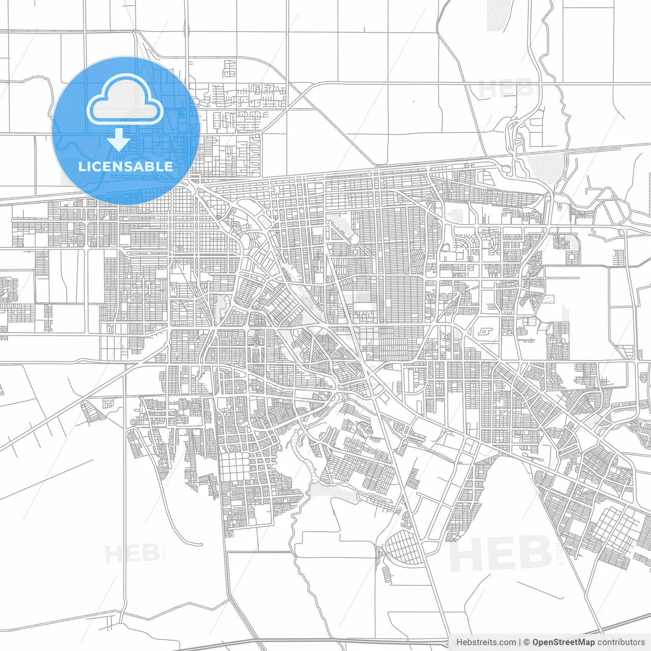 Mexicali, Baja California, Mexico, bright outlined vector map