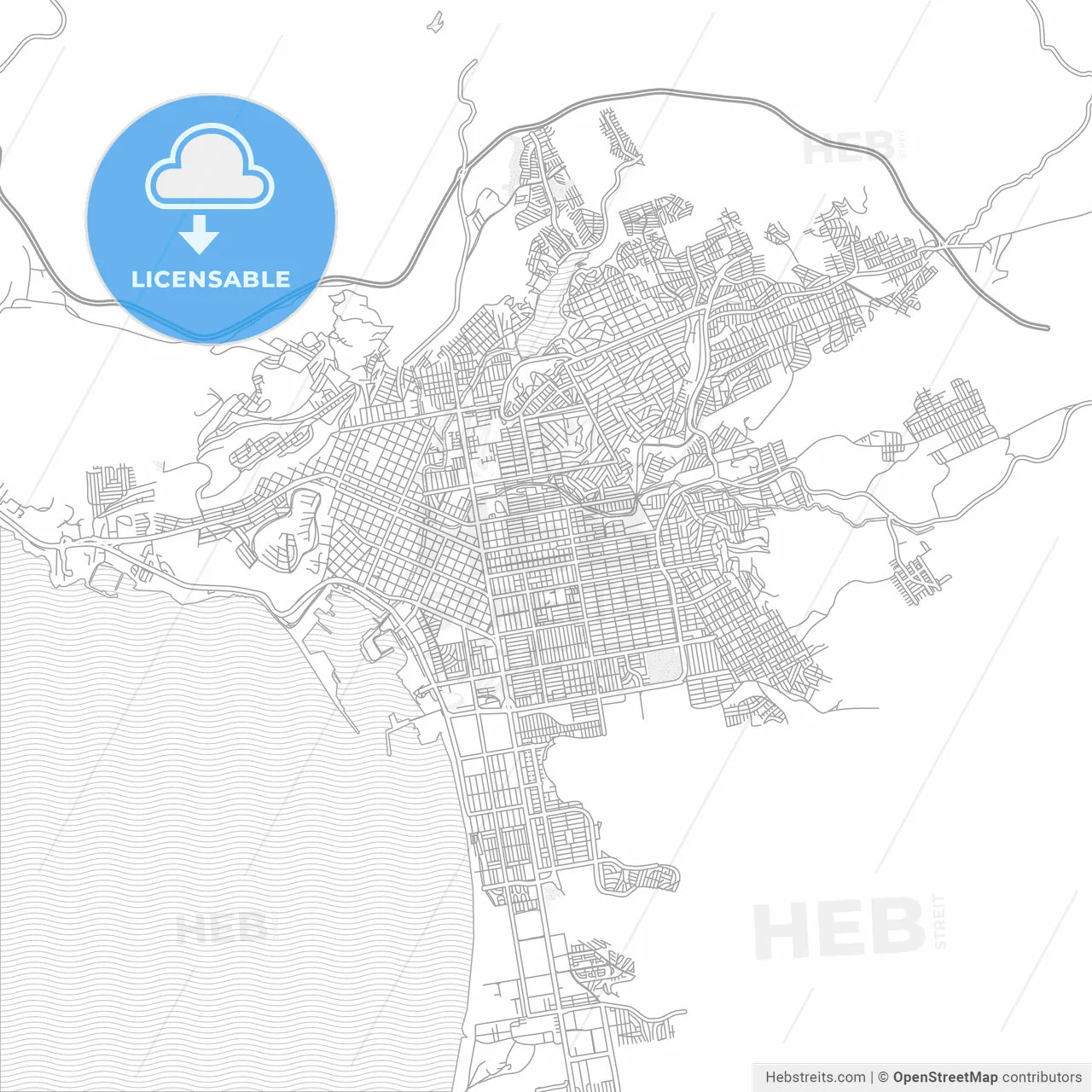 Ensenada, Baja California, Mexico, bright outlined vector map
