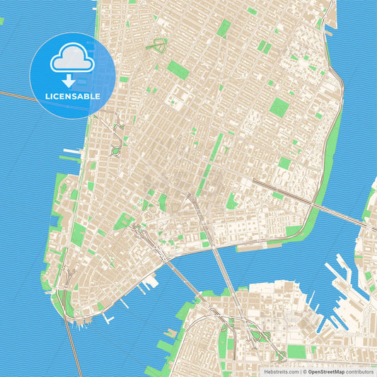 Street map of downtown New York City, New York