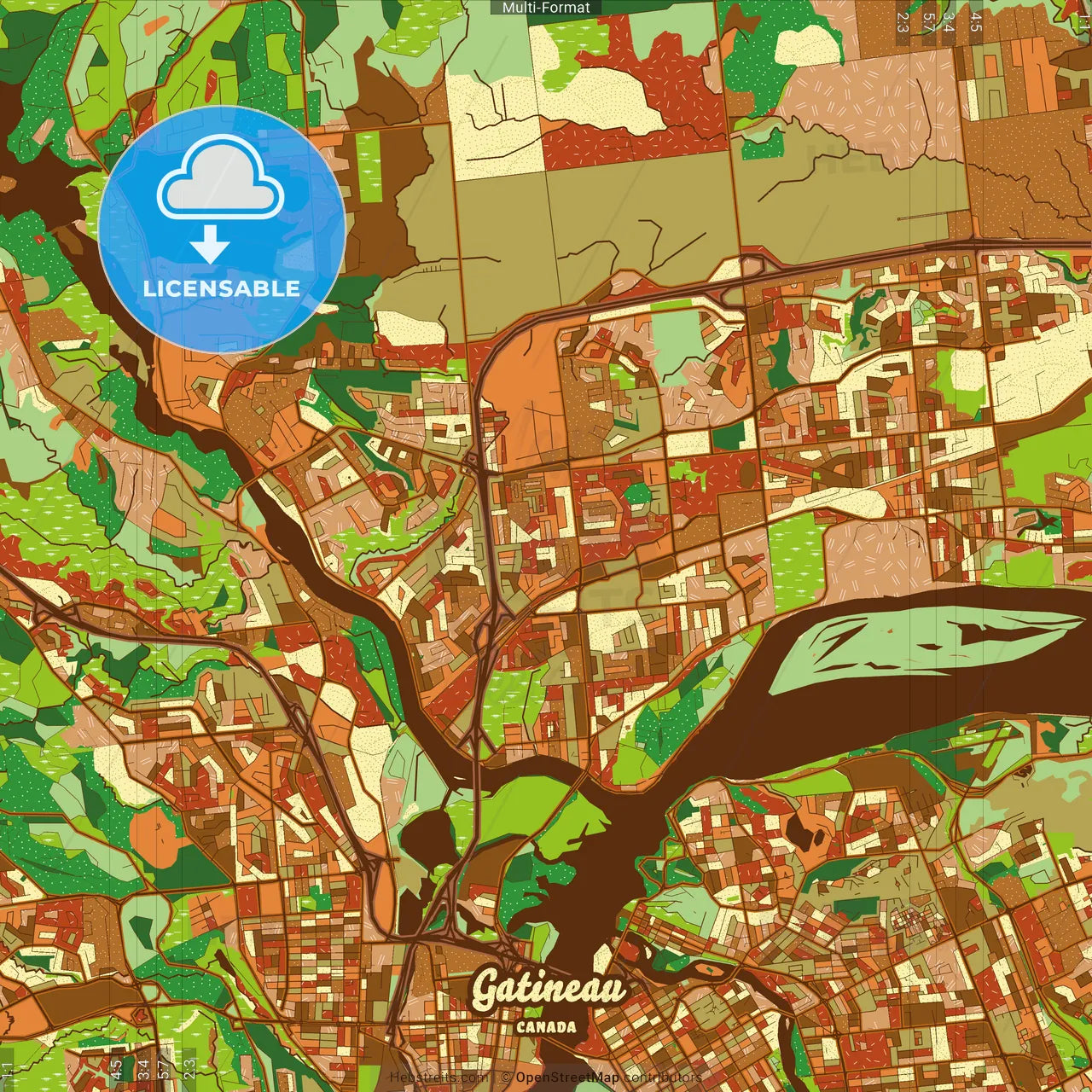 Gatineau Canada Farmhouse Poster Art Map Template