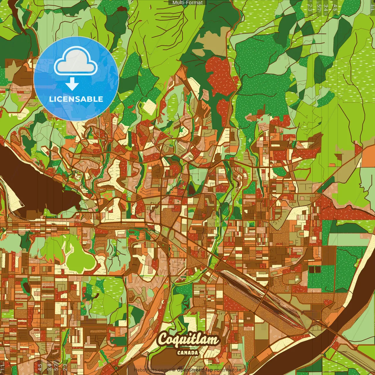 Coquitlam Canada Farmhouse Poster Art Map Template