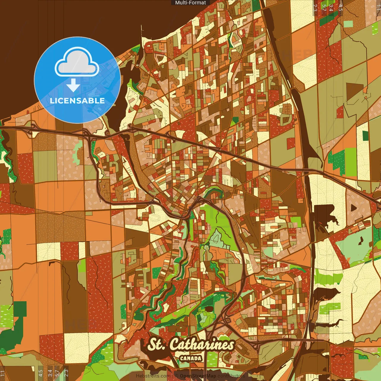 St. Catharines Canada Farmhouse Poster Art Map Template