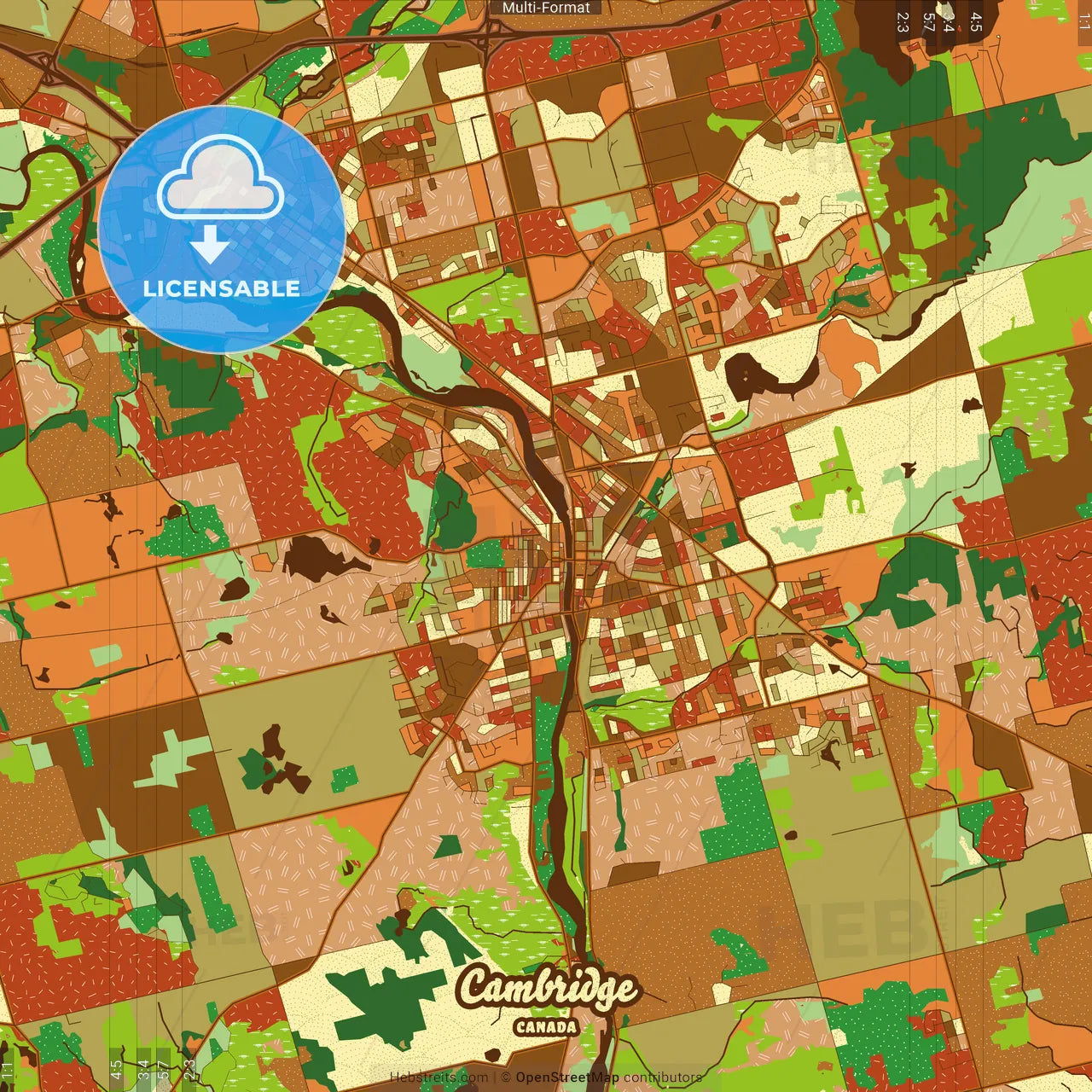 Cambridge Canada Farmhouse Poster Art Map Template