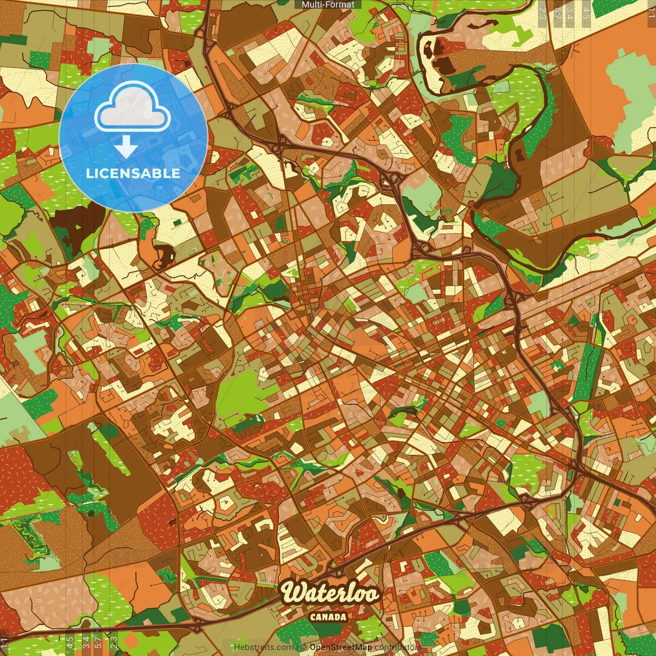 Waterloo Canada Farmhouse Poster Art Map Template