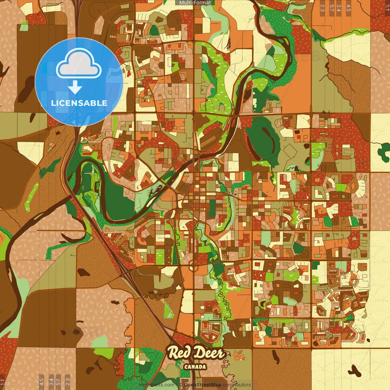 Red Deer Canada Farmhouse Poster Art Map Template