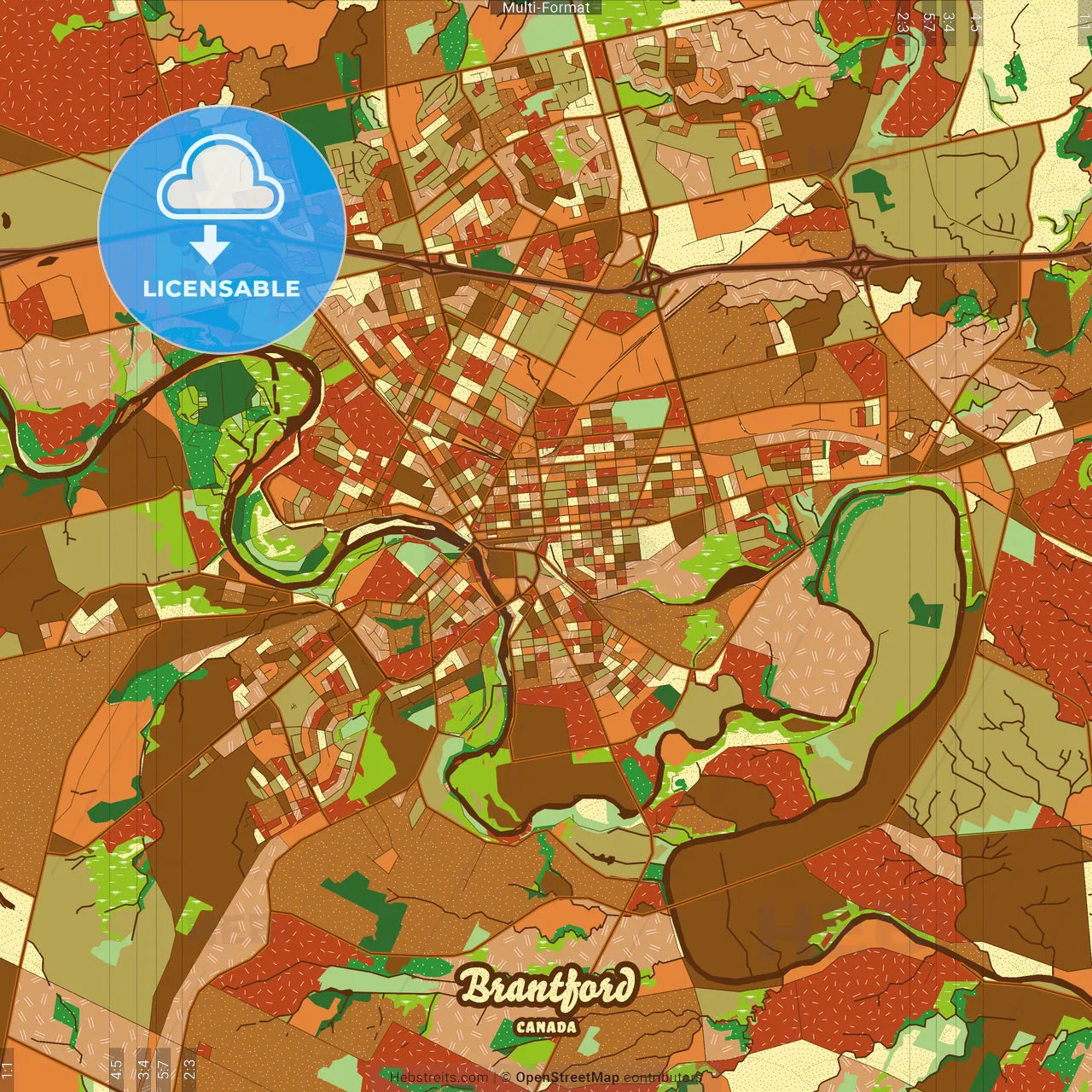 Brantford Canada Farmhouse Poster Art Map Template