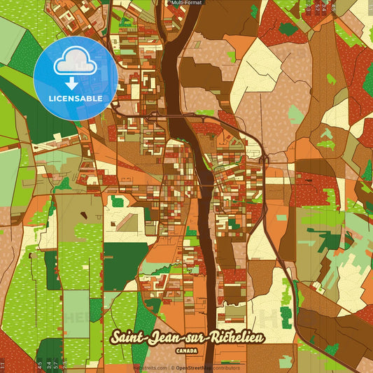 Saint-Jean-sur-Richelieu Canada Farmhouse Poster Art Map Template