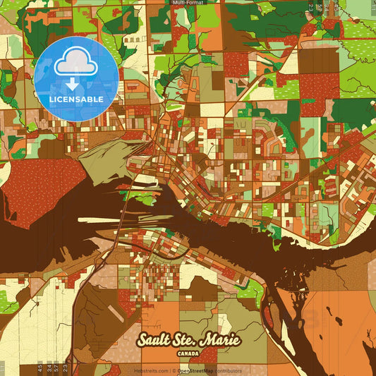 Sault Ste. Marie Canada Farmhouse Poster Art Map Template