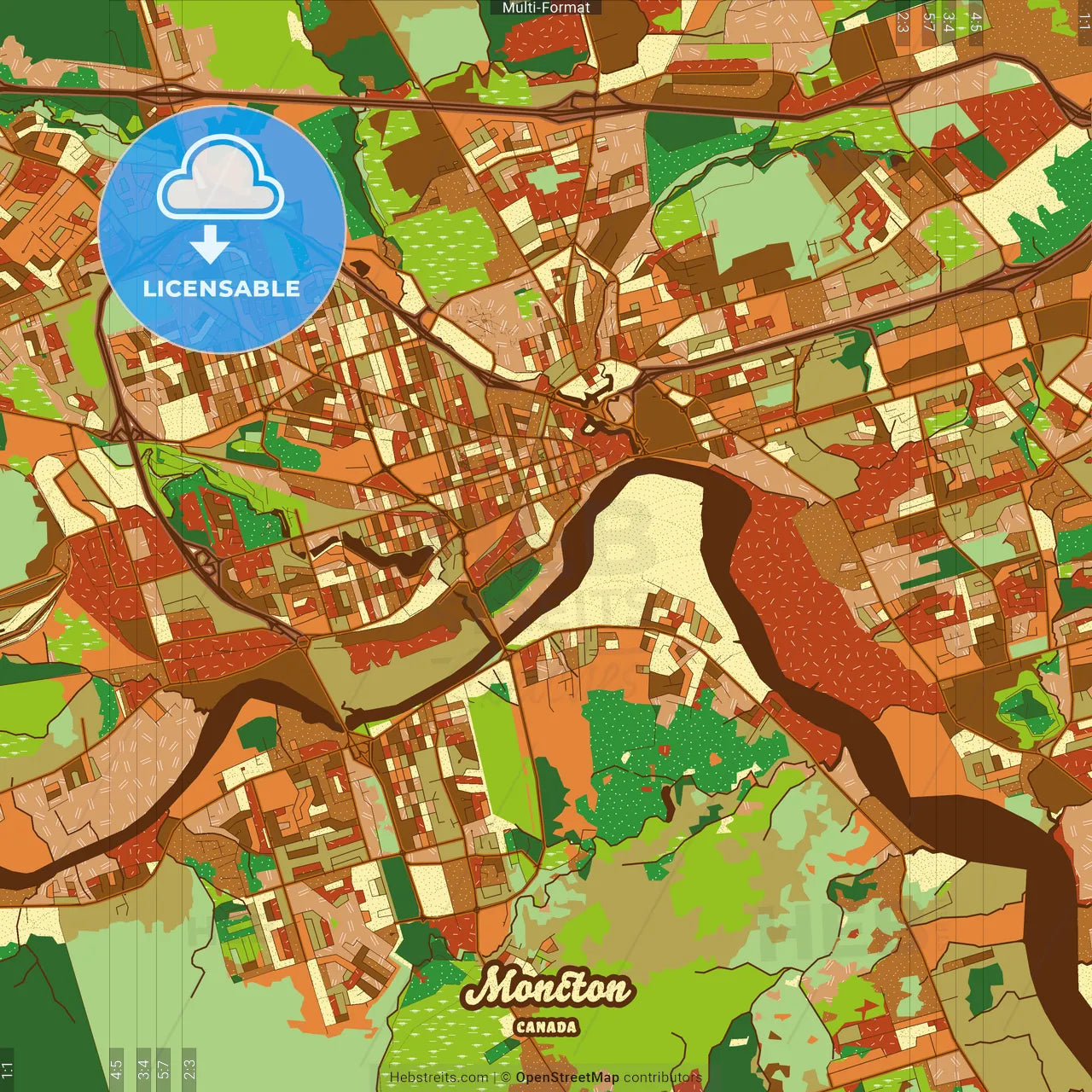 Moncton Canada Farmhouse Poster Art Map Template