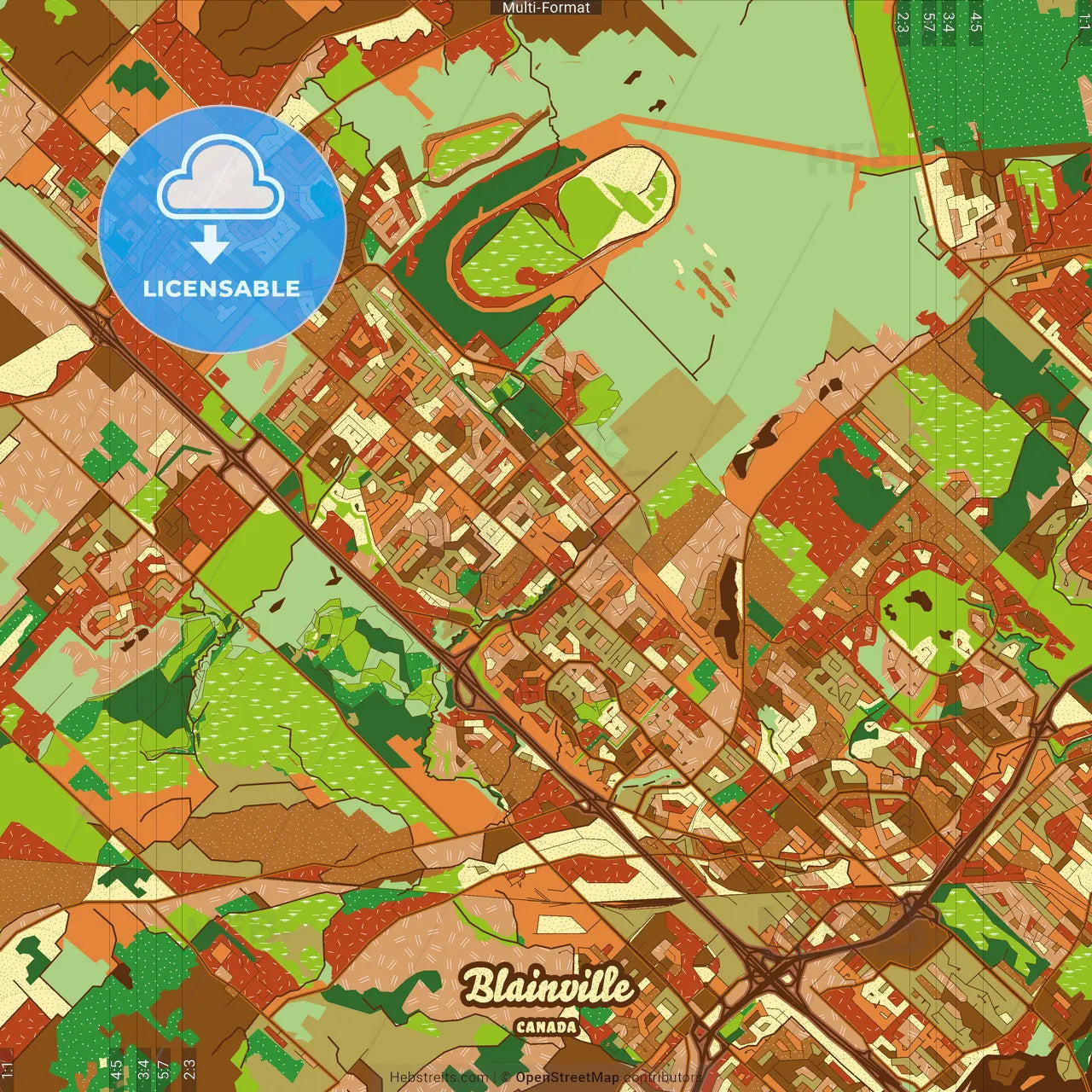 Blainville Canada Farmhouse Poster Art Map Template